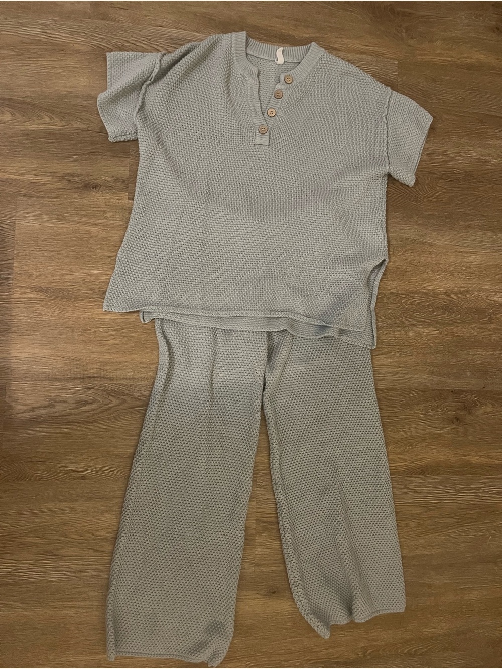 Women’s Waffle Knit Pajama Set - Gray Blue